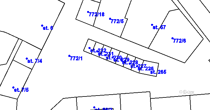 Parcela st. 230 v KÚ Pozďatín, Katastrální mapa
