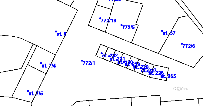 Parcela st. 232 v KÚ Pozďatín, Katastrální mapa