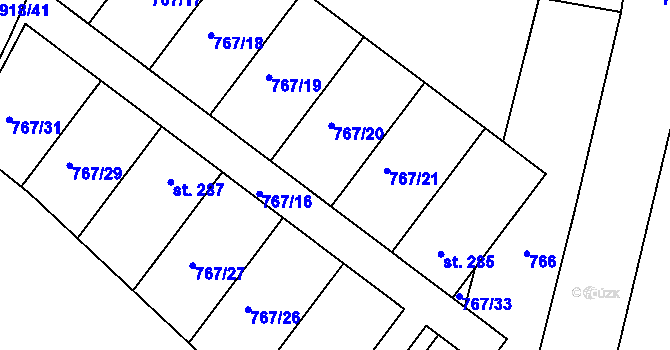 Parcela st. 767 v KÚ Pozďatín, Katastrální mapa