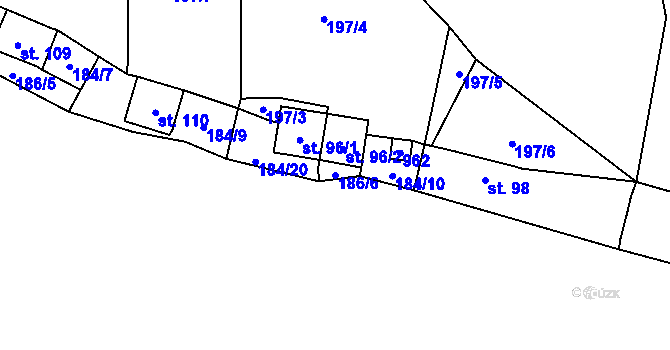 Parcela st. 186/6 v KÚ Pozďatín, Katastrální mapa