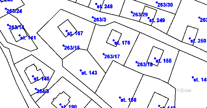 Parcela st. 263/17 v KÚ Pozďatín, Katastrální mapa