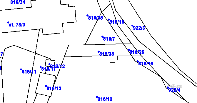 Parcela st. 816/38 v KÚ Pozďatín, Katastrální mapa