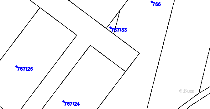 Parcela st. 767/23 v KÚ Pozďatín, Katastrální mapa