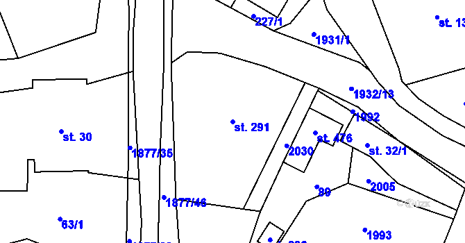 Parcela st. 291 v KÚ Pozděchov, Katastrální mapa