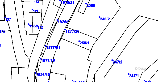 Parcela st. 250/1 v KÚ Pozděchov, Katastrální mapa