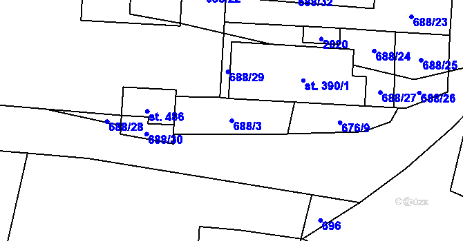 Parcela st. 688/3 v KÚ Pozděchov, Katastrální mapa