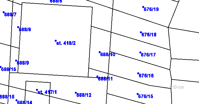 Parcela st. 688/10 v KÚ Pozděchov, Katastrální mapa