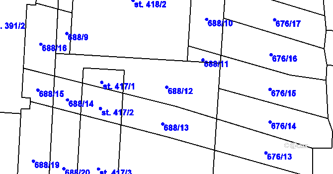 Parcela st. 688/12 v KÚ Pozděchov, Katastrální mapa