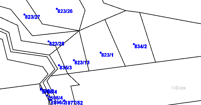 Parcela st. 823/1 v KÚ Pozděchov, Katastrální mapa