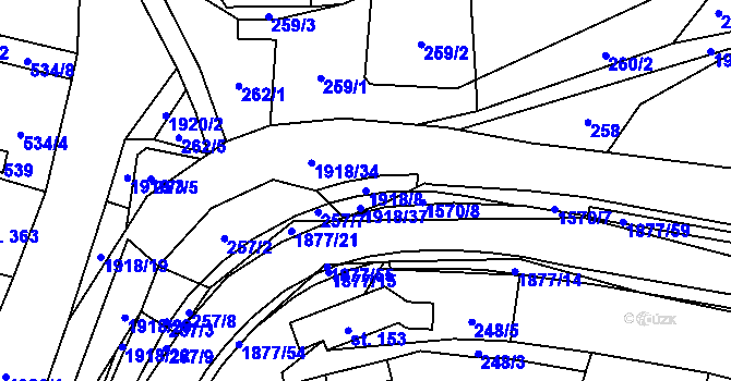 Parcela st. 1918/8 v KÚ Pozděchov, Katastrální mapa