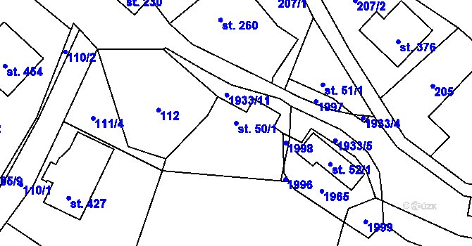 Parcela st. 50/1 v KÚ Pozděchov, Katastrální mapa