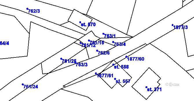 Parcela st. 762/6 v KÚ Pozděchov, Katastrální mapa