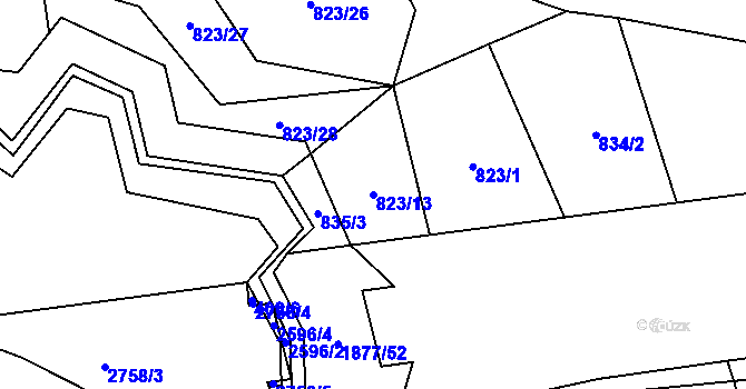 Parcela st. 823/13 v KÚ Pozděchov, Katastrální mapa