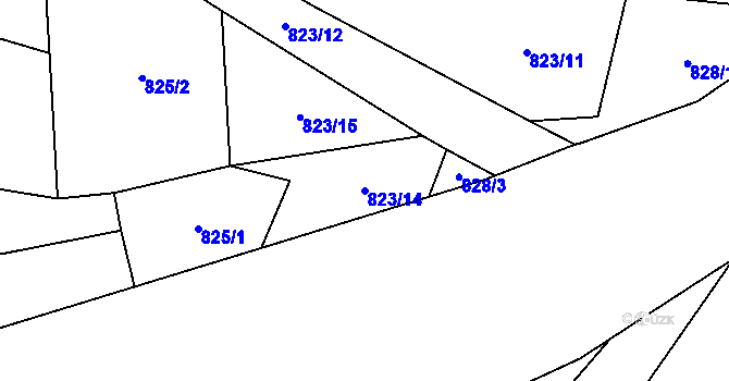Parcela st. 823/14 v KÚ Pozděchov, Katastrální mapa