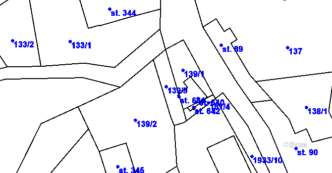 Parcela st. 139/9 v KÚ Pozděchov, Katastrální mapa