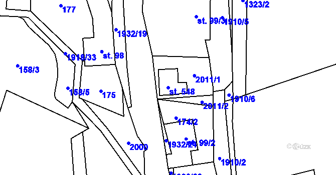 Parcela st. 548 v KÚ Pozděchov, Katastrální mapa