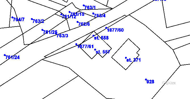 Parcela st. 557 v KÚ Pozděchov, Katastrální mapa