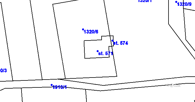 Parcela st. 571 v KÚ Pozděchov, Katastrální mapa
