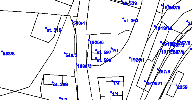 Parcela st. 597 v KÚ Pozděchov, Katastrální mapa