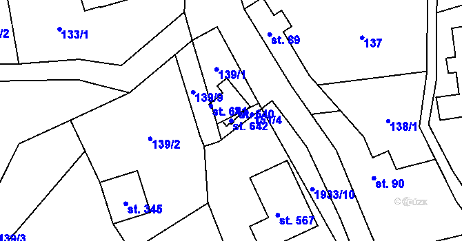 Parcela st. 642 v KÚ Pozděchov, Katastrální mapa