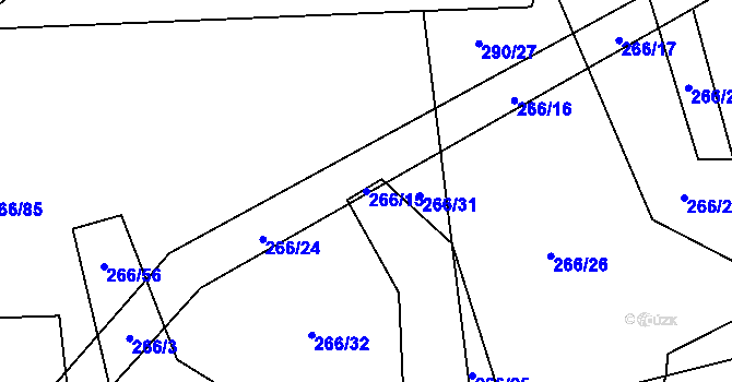 Parcela st. 266/15 v KÚ Pozdeň, Katastrální mapa