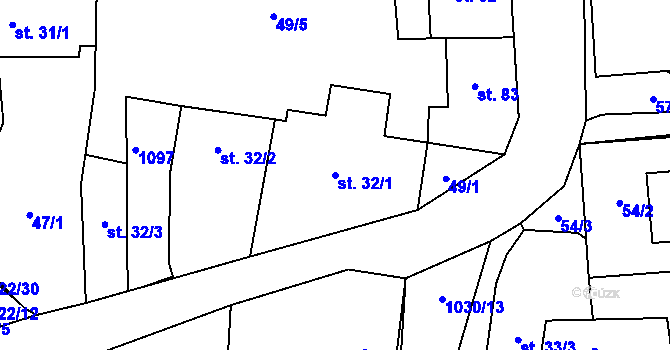 Parcela st. 32/1 v KÚ Pozdeň, Katastrální mapa