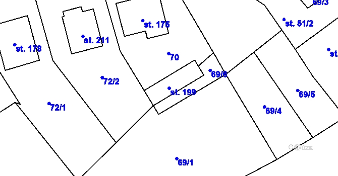 Parcela st. 199 v KÚ Pozdeň, Katastrální mapa