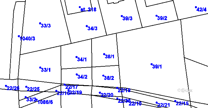 Parcela st. 38/1 v KÚ Pozdeň, Katastrální mapa