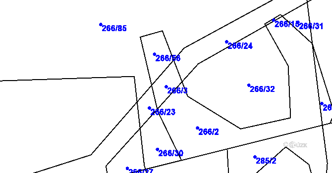 Parcela st. 266/3 v KÚ Pozdeň, Katastrální mapa