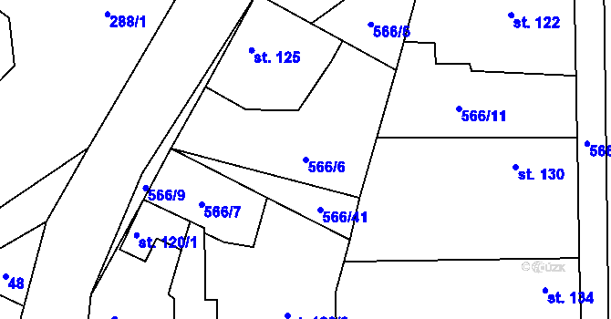 Parcela st. 566/6 v KÚ Pozdeň, Katastrální mapa