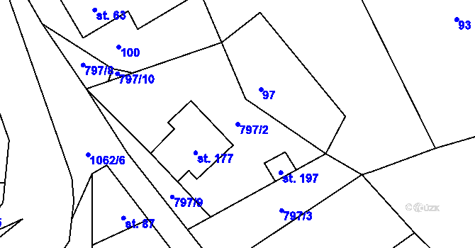 Parcela st. 797/2 v KÚ Pozdeň, Katastrální mapa