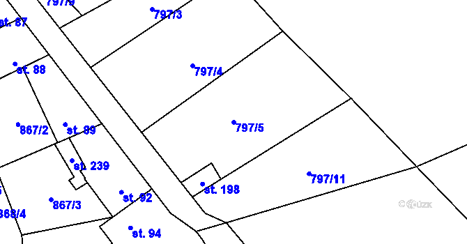 Parcela st. 797/5 v KÚ Pozdeň, Katastrální mapa