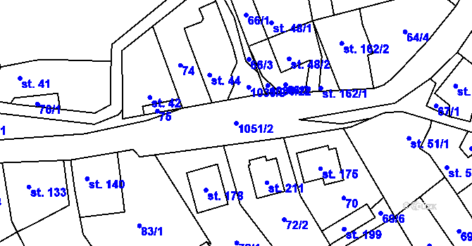 Parcela st. 1051/2 v KÚ Pozdeň, Katastrální mapa