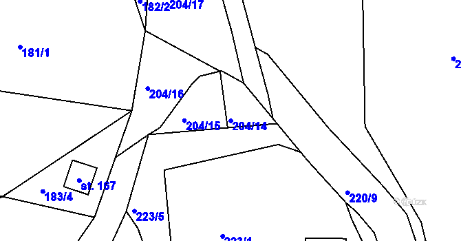 Parcela st. 204/14 v KÚ Podhradí u Luhačovic, Katastrální mapa