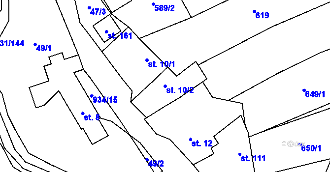 Parcela st. 10/2 v KÚ Podhradí u Luhačovic, Katastrální mapa