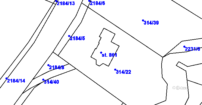 Parcela st. 861 v KÚ Pozlovice, Katastrální mapa