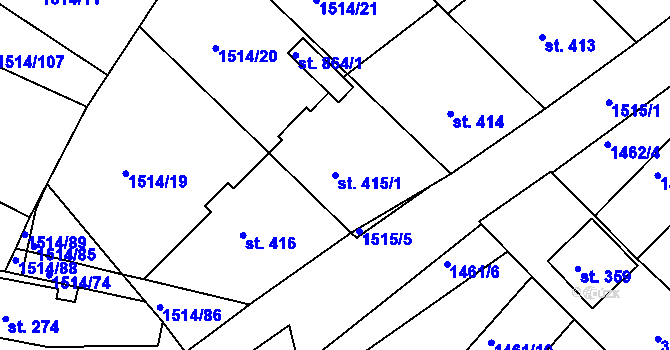 Parcela st. 415/1 v KÚ Pozlovice, Katastrální mapa
