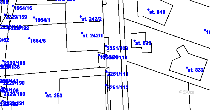 Parcela st. 2251/110 v KÚ Pozlovice, Katastrální mapa