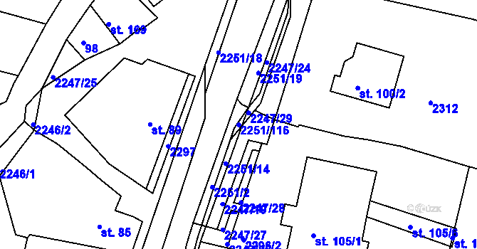 Parcela st. 2251/116 v KÚ Pozlovice, Katastrální mapa