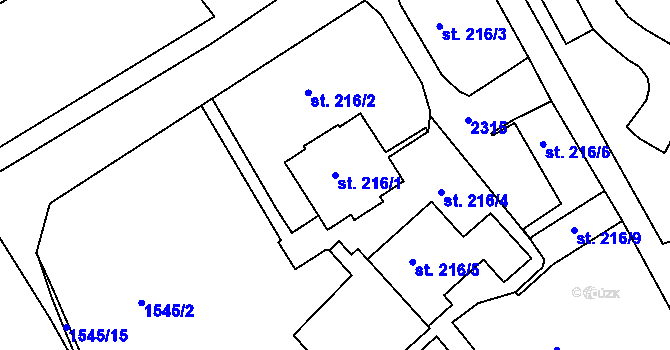 Parcela st. 216/1 v KÚ Pozlovice, Katastrální mapa
