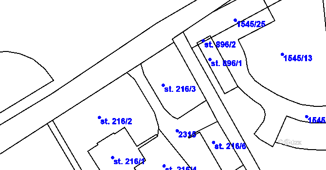 Parcela st. 216/3 v KÚ Pozlovice, Katastrální mapa