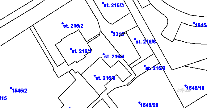 Parcela st. 216/4 v KÚ Pozlovice, Katastrální mapa