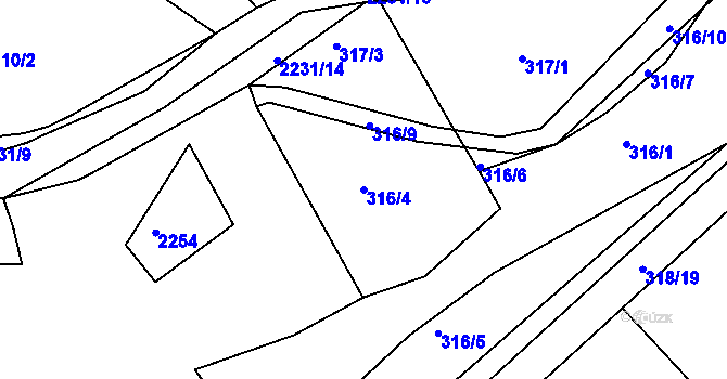 Parcela st. 316/4 v KÚ Pozlovice, Katastrální mapa
