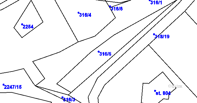 Parcela st. 316/5 v KÚ Pozlovice, Katastrální mapa