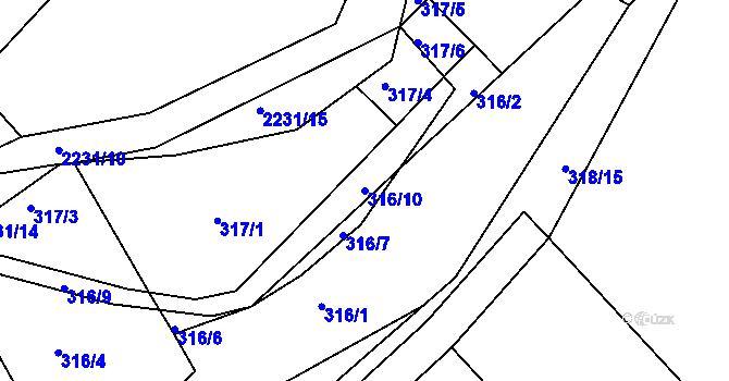 Parcela st. 316/10 v KÚ Pozlovice, Katastrální mapa