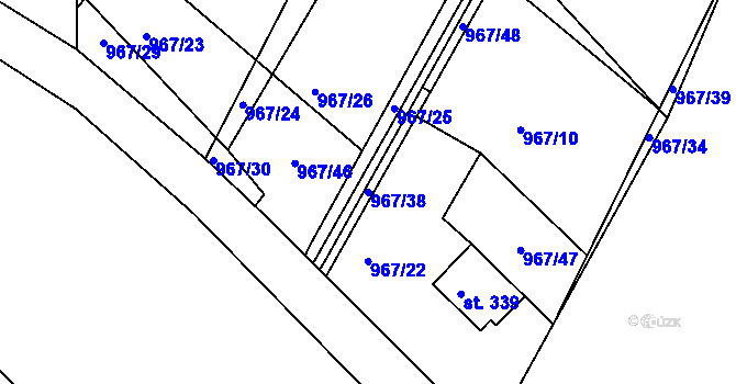 Parcela st. 967/38 v KÚ Pozlovice, Katastrální mapa