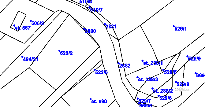 Parcela st. 2189/60 v KÚ Pozlovice, Katastrální mapa
