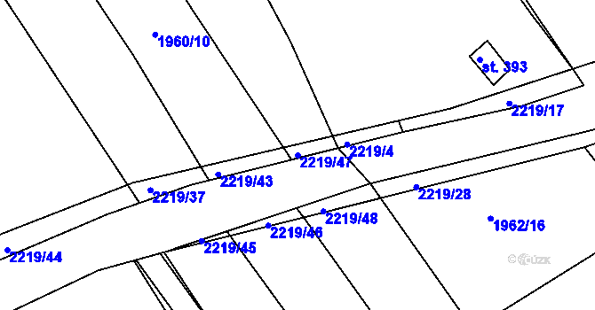 Parcela st. 2219/47 v KÚ Pozlovice, Katastrální mapa
