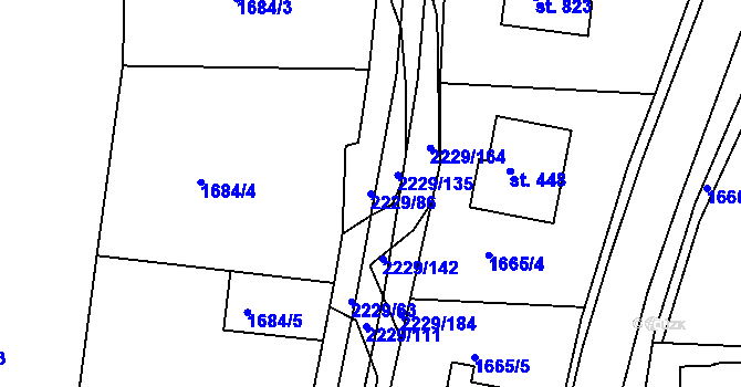 Parcela st. 2229/86 v KÚ Pozlovice, Katastrální mapa
