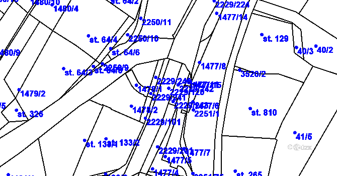 Parcela st. 2229/120 v KÚ Pozlovice, Katastrální mapa
